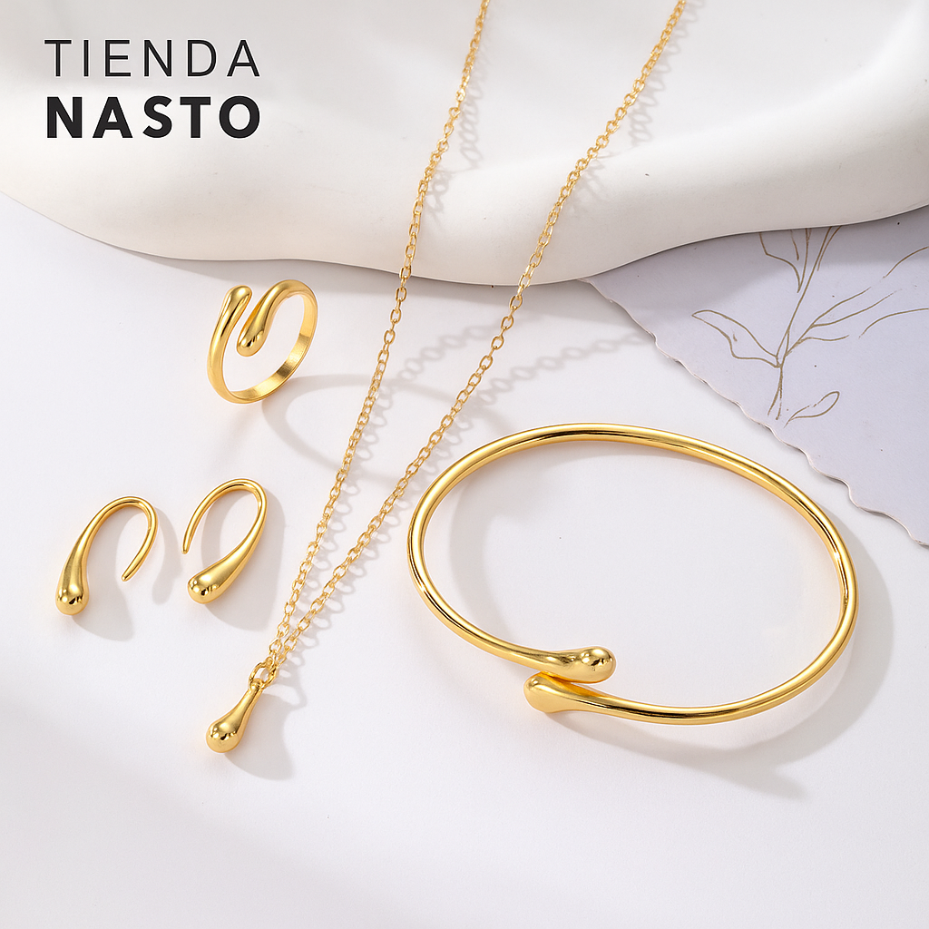 Pack de Joyería - Collar, Pulsera, Pendientes, Anillo